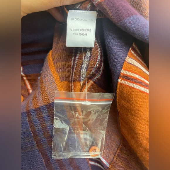 Garnet Hill Purple Rust Plaid 100%Organic Cotton V Neck Popover Tunic 3/4 Sleeve - Picture 5 of 6